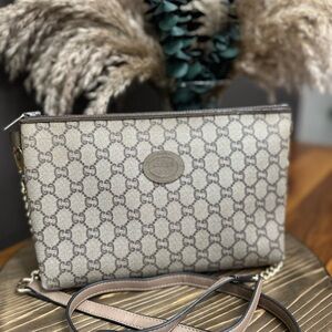 Gucci Cream and Brown Monogram Clutch